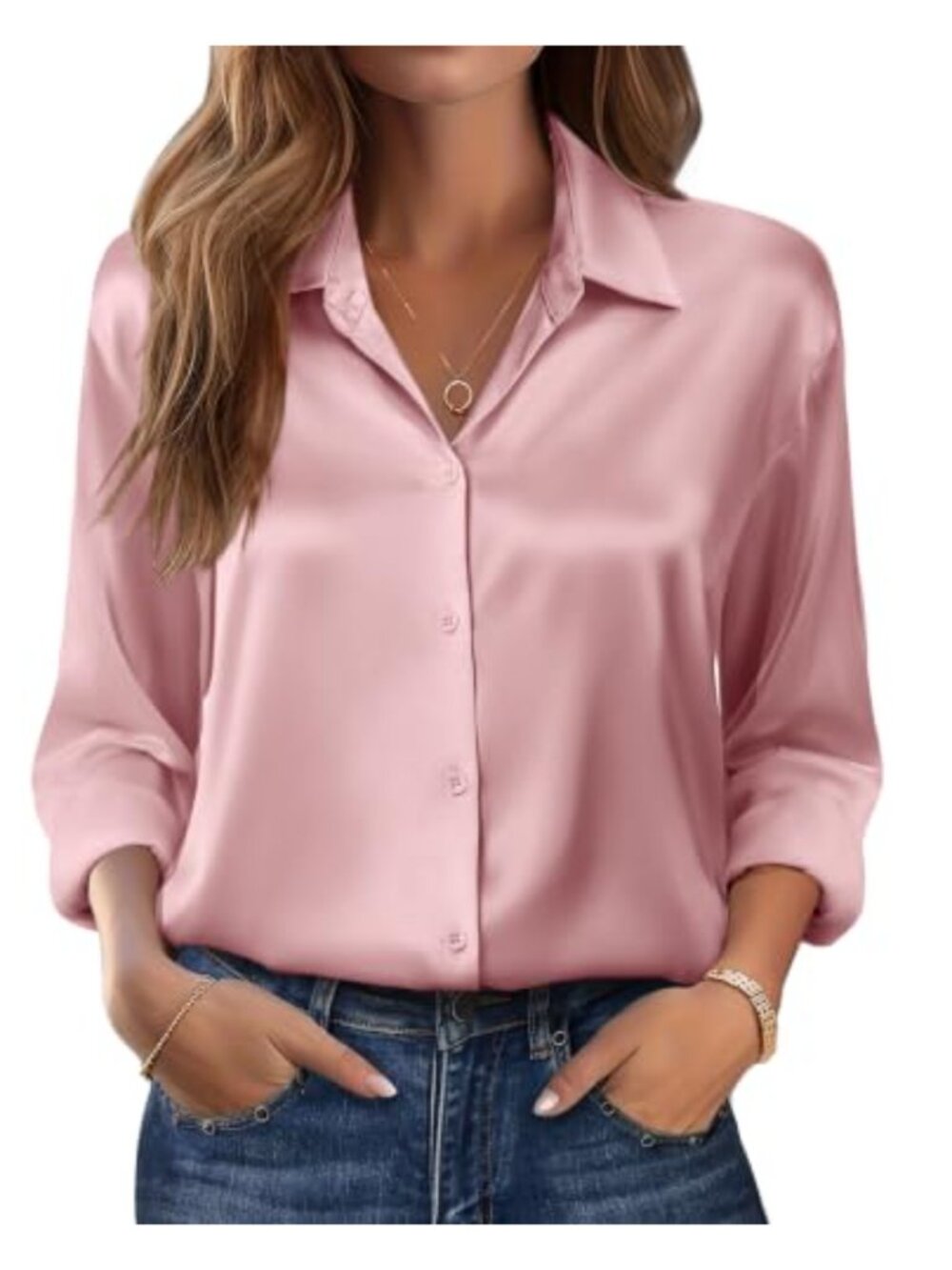 Satin Silk Button Down Loose Fit Women's Blouse